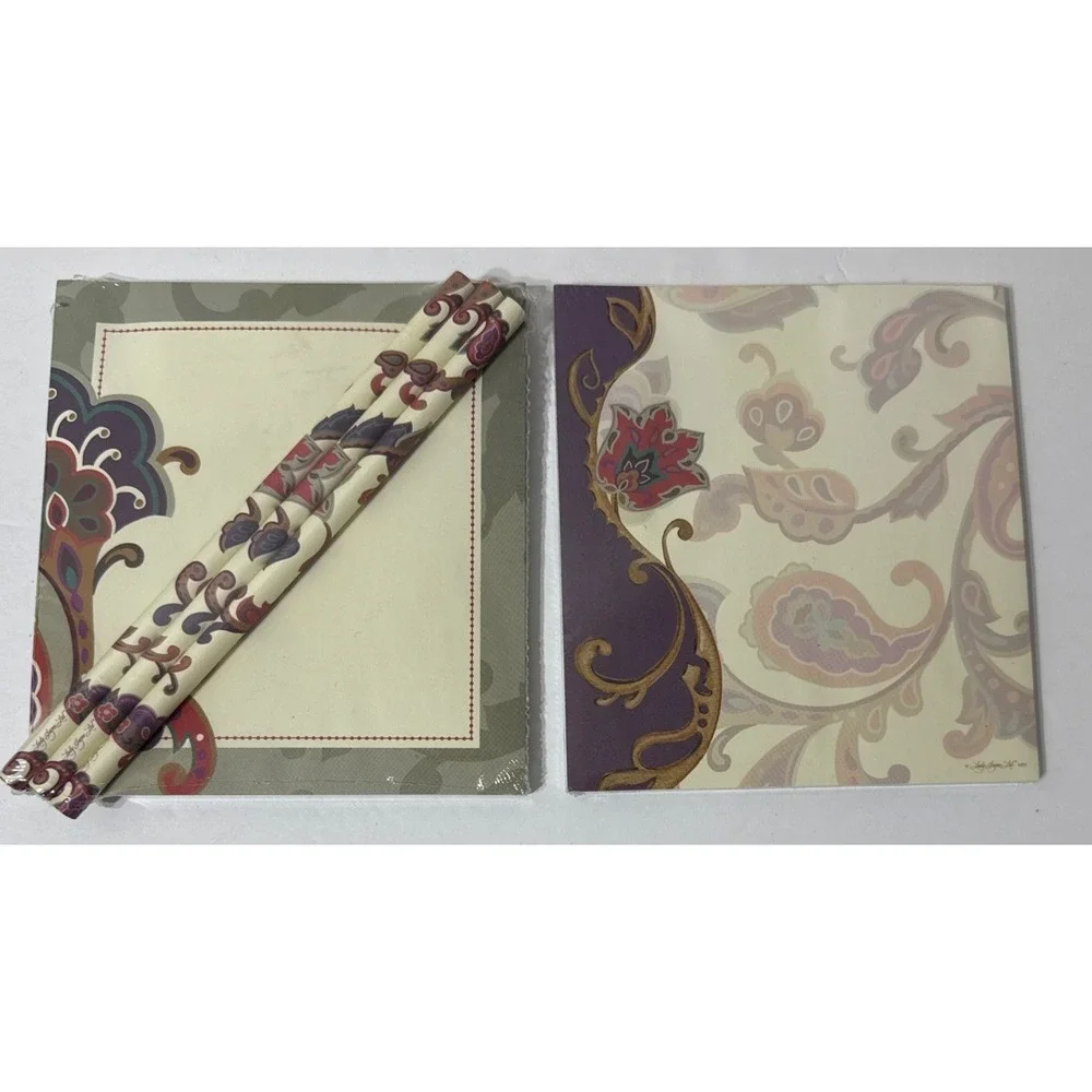 Lady Jayne Ltd Vintage Notepad Pencils Set Paisley Scroll 2005 Sealed NEW